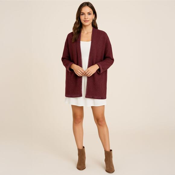 NWT Pink Clover Open Front Textured Burgundy Cardigan Sweater Sz Medium - Picture 12 of 12